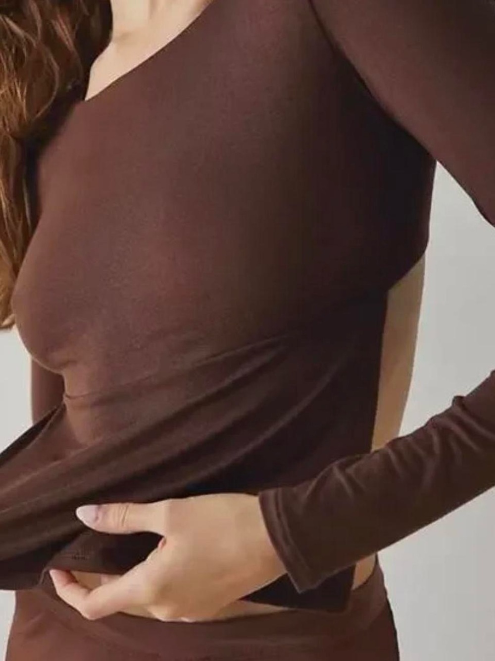 Free People Chocolate Brown Long-Sleeve Cutout Top